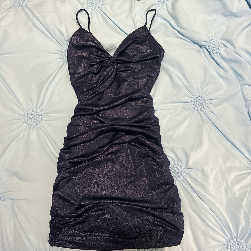 Black Ruched Backless Mini Bodycon Dress